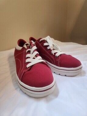 Womens  Sketchers Red Canvas Lace-Up Sneakers